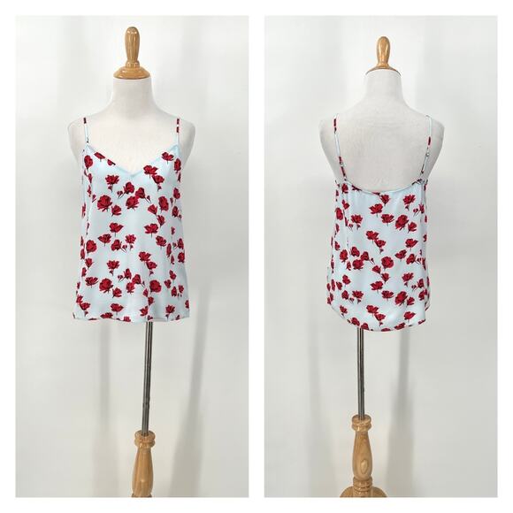 EQUIPMENT Layla Floral Print Silk Cami Tank Womens XS Blue Red Spaghetti Strap - Picture 6 of 16
